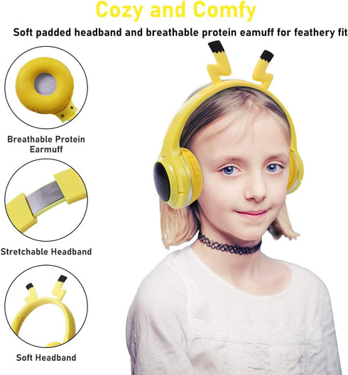 Kids Bluetooth Headphones, Colorful LED Lights Wireless Cartoon Headphones, Over Ear Headphones with Built-in Mic for