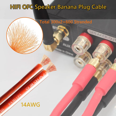 UCINNOVATE 2 Pack High-end Pure Copper HIFI OFC Speaker Wire Cable with Gold-Plated Banana Plugs, 2m