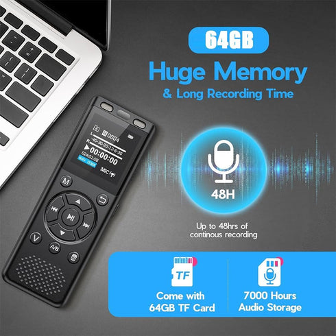 Tonfarb 64GB Repeat,MP3 Digital Voice Recorder with Playback,Audio Recording Device for Lectures