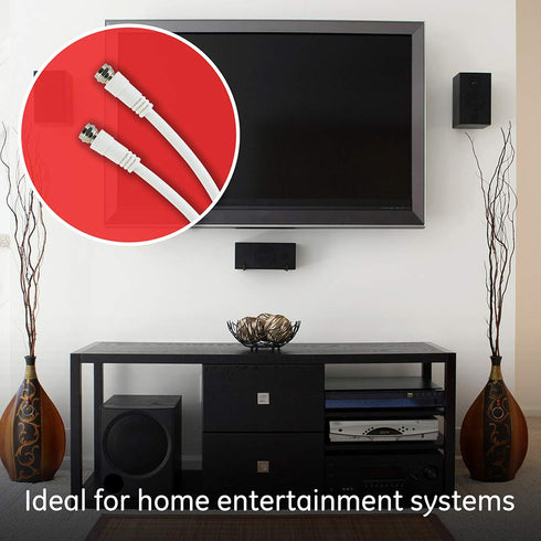 GE RG6 Coaxial Cable, 6 ft, White - F-Type Connectors, Low Loss Coax for TV Antenna, DVR, Home Theater