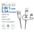 [Apple MFi Certified 3 in 1 Charging Cord Adapter with Lightning/Type-C/Micro USB Port Connectors for iPhone 15/14,iPad,Huawei, HTC,LG,Samsung Galaxy,Sony Xperia and More (1 Pack,3.4ft)