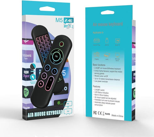 LUVI Air Mouse Remote Control, Wireless Mini Keyboard 2.4G & BT5.2 Motion Sensing Backlit Rechargeable, Compatible with