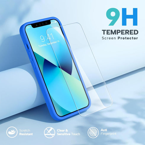 Miracase Designed Case for iPhone 13, Shockproof Liquid Silicone Rubber with Tempered Glass Screen Protector - 6.1 inch