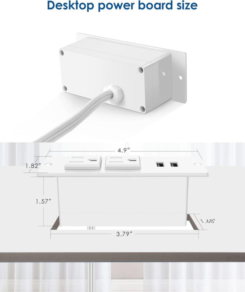 Jgstkcity 6.56Ft Grommet 2-Outlet 2 Conference Recessed Power Strip Socket Cord,Desktop Power Power Strip with & USB