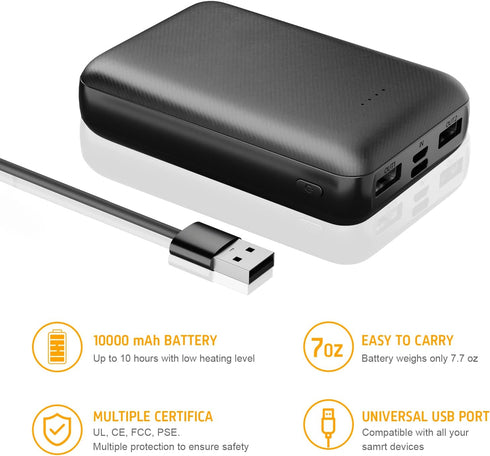 Whsahans 5V 2A Pack 10000mah 7.4v) Rechargeable Battery for Heated Vest Heated Jacket Battery Power Bank for Heated