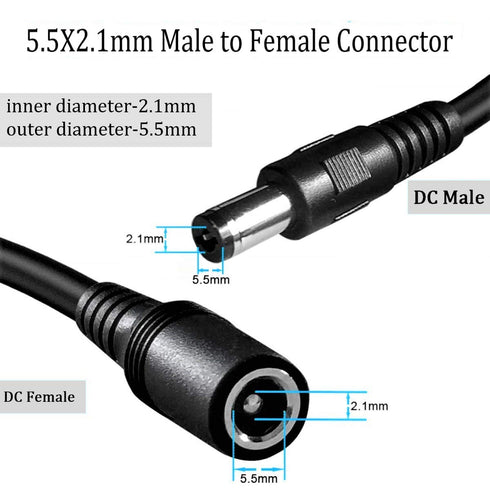 5Pcs Male to Female DC Extension Cable - 3.3ft/1Meter, 5.5mm x 2.1mm for CCTV Security Camera and LED Light Strips