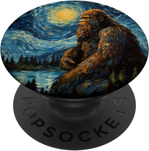 Funny Bigfoot Sasquatch Starry Night Van Gogh PopSockets Standard PopGrip