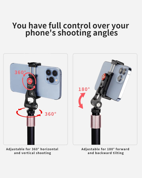 Xixan Metal Phone Tripod Mount Adapter, Smartphone Holder Clamp Support Stand with Cold Shoe, Compatible with iPhone