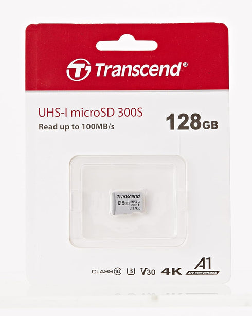128GB MicroSDXC Class 10 UHS-1 U3 A1 V30 Memory Card - Transcend TS128GUSD300S