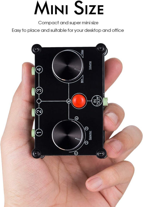 Little Bear MC104 Mini Audio Switcher, 4-Way 3.5mm AUX Stereo Selector, Switch Box Splitter for