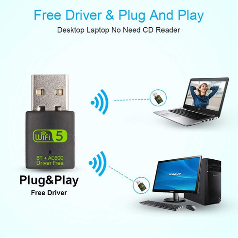 USB WiFi Bluetooth Adapter, 600Mbps Dual Band 2.4/5Ghz Mini Dongle for PC, Laptop, Desktop Wireless Network
