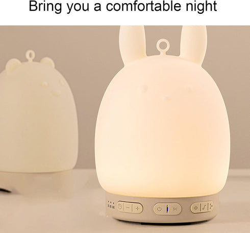 GOWENIC 31 Dimmable 3 Night Lights Bluetooth Speaker, ABS + Silicone Cute Rabbit White Noise Sound Machine & Night