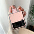 Lunivop Ultra Slim Case for Samsung Galaxy Z Flip 3 5G, Hard Plastic PU Leather Shockproof Cover with Metal Ring - Pink