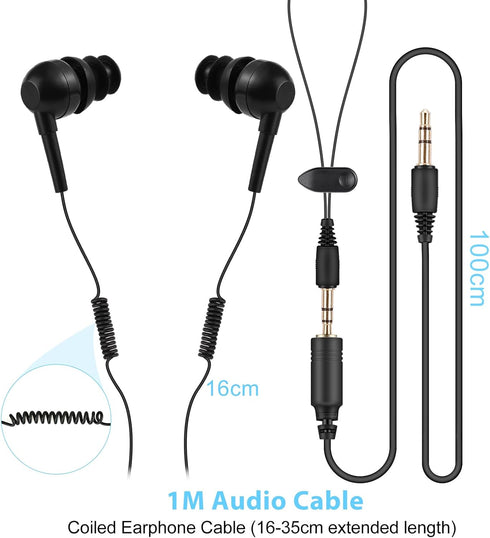 AGPTEK IPX8 Waterproof Black In-Ear Earphones with Coiled Cable & Stereo Audio Extension for Swimming.