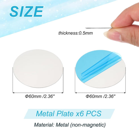 PATIKIL 60mm 6pcs Metal Plate for Phone Magnet, Round Adhesive Metal Plate Replacement Stickers for Magnetic Car Mount