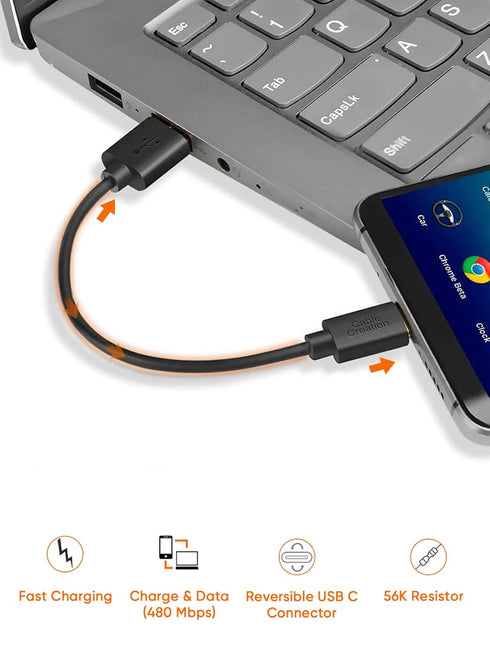 CableCreation 2-Pack Short USB to USB C Cable 6 inch, Fast Charging 3A Type C Cable for Power Bank, Black