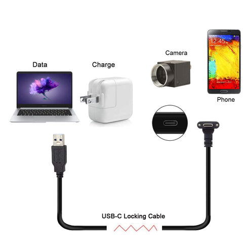 JSER Down Up Angled USB 3.1 Type-C Dual Screw Locking to Standard USB3.0 Data Cable 90 Degree for Camera