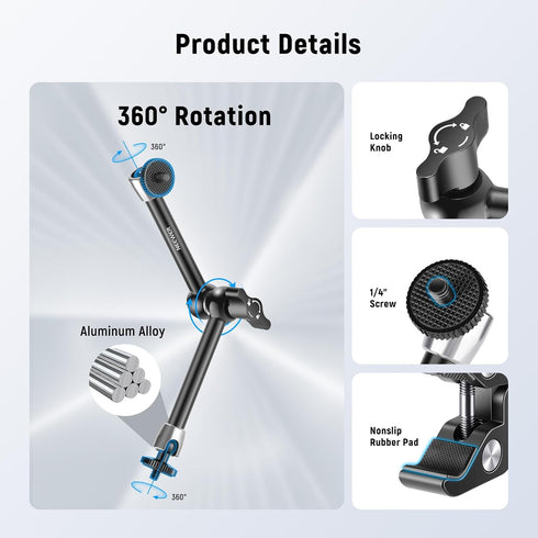 9.8"/25cm 1/4" 3/8" 4.4lb/2kg, ST25C NEEWER Magic Arm with Super Clamp & Cleaning Cloth, & Threads for Flash/LED