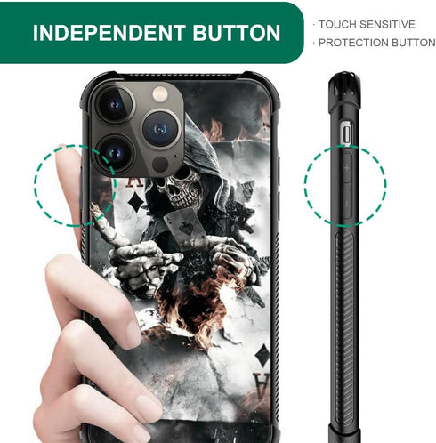 CARLOCA Skull Poker Graphic Design Phone Case for iPhone 15 Pro Max, Shockproof Anti-Scratch Protection