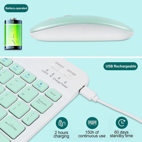 Bluetooth Keyboard and Mouse Combo Ultra-Slim Portable Rechargeable Compact Wireless Mouse Keyboard Set for Pad/iPad Pro/iPad Mini/iPad Air Mac OS,Android Windows iOS and above(Green)