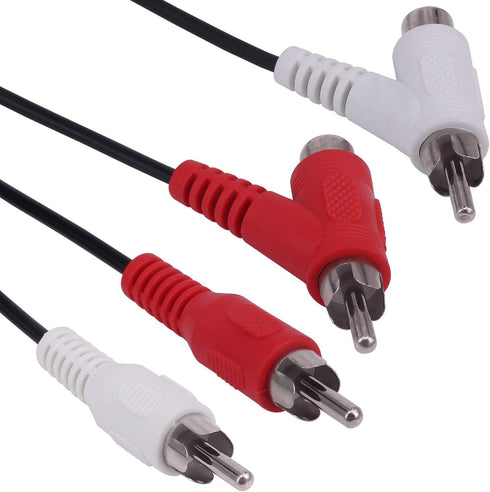 RCA Audio Piggyback Extender Cable - 5Ft 2 RCA Male to 2 RCA Male + RCA Female Piggyback Extension Audio Video AV