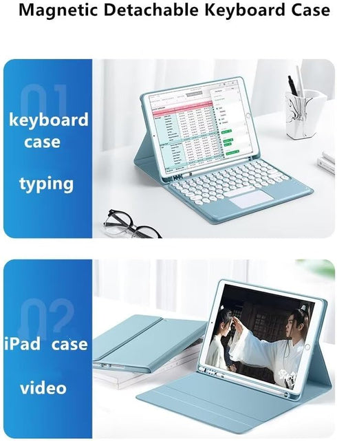 iPad Pro 13 inch 2024 Keyboard Case with Mouse, Detachable Bluetooth Touch Keyboard, Built-in Trackpad, Mist Blue