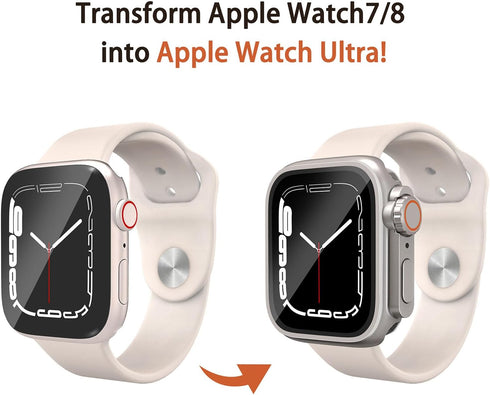 2 in 1 Waterproof Case for Apple Watch 45mm, Tempered Glass Protective PC Back Cover Accessories