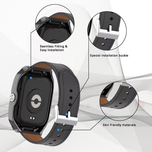 Leather Replacement Bracelet Strap for Xiaomi Redmi Watch 4, Compatible Watchband Accessories with Metal Frame