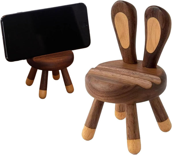 Yienning Cute Walnut Chair Cellphone Holder Stand Mini Chair Shape Phone Holder Rabbit