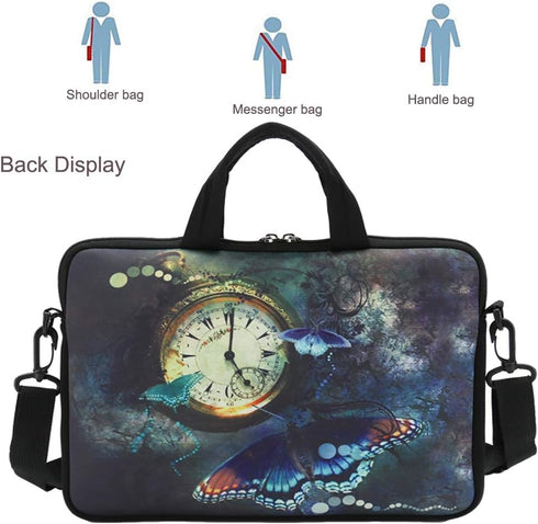 RICHEN 10 inch Messenger Bag Sleeve with Handle, Accessory Pocket for 7 to 10-Inch Laptops/Notebooks (Clock & Butterfly)