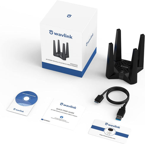 USB WiFi Adapter for Desktop PC, AC1900 Dual Band Wireless Network Adapter, 2.4GHz/5GHz High Gain Antennas, Supports
