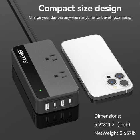 ALLWEI 200W 12V 110V 4 Port(2xUSB 2xUSB Car Power Inverter, DC to AC Car Inverte with USB Fast Charging A, C)- Car