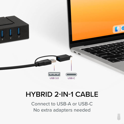 Plugable 7-in-1 USB Powered Hub for Laptops, USB Power Station for Multiple Devices with 60W Power Adapter