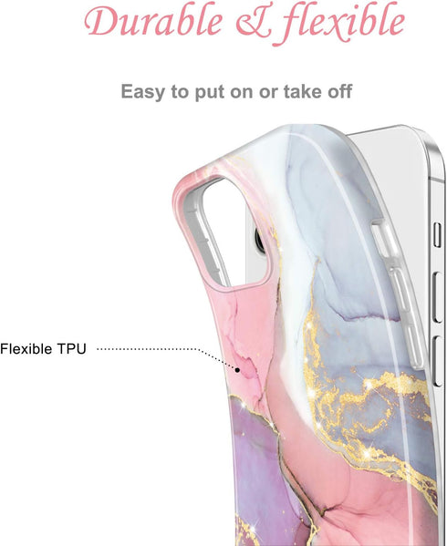 JIAXIUFEN Gold Sparkle Glitter Case, Compatible with iPhone 12 and 12 Pro, Slim Shockproof TPU Soft Rubber Cover, Pink