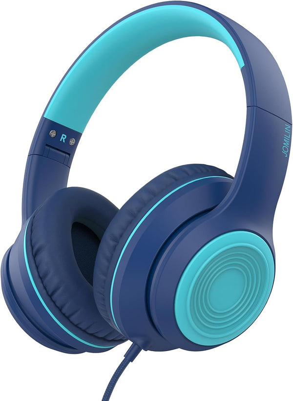 A8 Over-Ear Headphones with Microphone, Lightweight Folding Stereo Bass Headphones for Smartphone/Tablet (Blue)