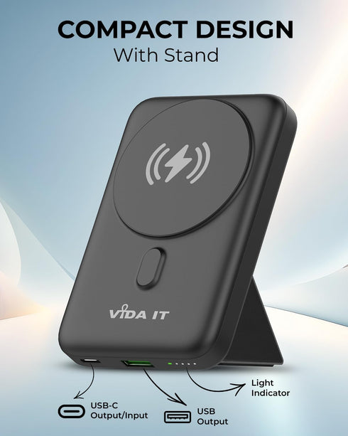 Vida IT 10000mAh Fast Wireless Portable Charger Magnetic Power Bank for iPhone 15/14/13 Pro Max Samsung Cell Phone, Compact USB Battery Pack for Heated Vest Jacket Seat Rechargeable Long Lasting 22.5W