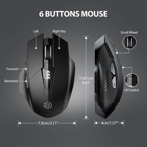 INPHIC Wireless Mouse, Upgraded Battery Level Visible, Large Ergonomic Rechargeable 2.4G Optical PC Laptop Cordless