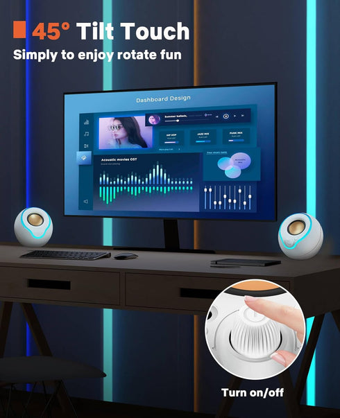 LENRUE Computer Speakers, PC Speakers with Colorful Lights, Volume Knob, AUX and USB Powered for Desktop Laptop
