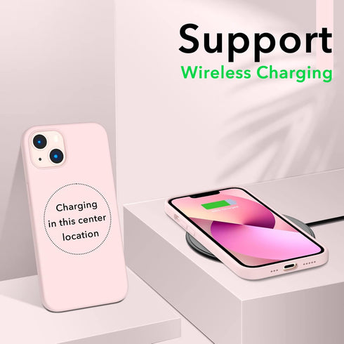 ORNARTO iPhone 13 Case 6.1" - Slim Liquid Silicone, 3 Layers, Full Coverage Soft Gel Rubber - Chalk Pink