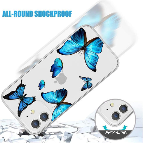 Clear Case for iPhone 12 Mini, Soft TPU Shockproof Protective Case with Cute Blue Butterfly Pattern Cover