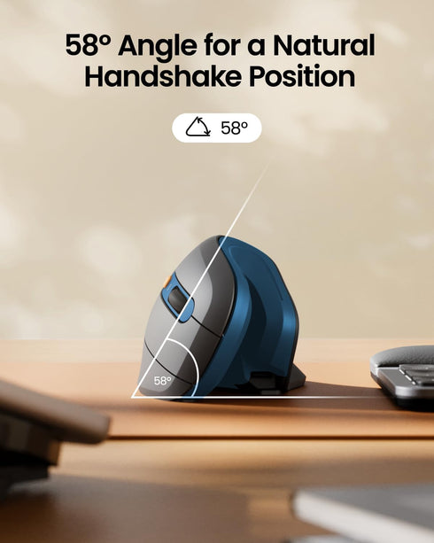 ProtoArc Ergonomic Mouse, EM11 NL Wireless Vertical Mouse, USB-C Rechargeable for Windows, Mac OS, PC/Notebook/Laptop,