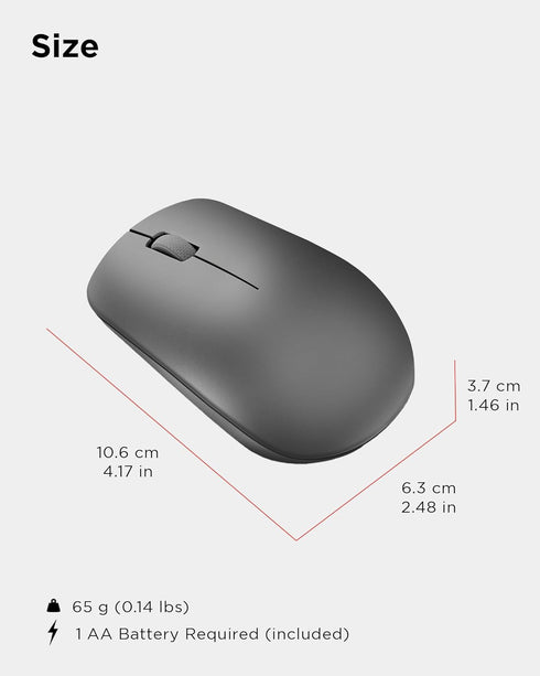 Lenovo 530 Full Size Wireless Computer Mouse for PC and Laptop, 2.4 GHz Nano USB Receiver, Ambidextrous Design,