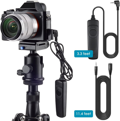 3.3ft Shutter Release Remote Control with 11.4ft Extension Cable 2.5mm, AFUNTA RS-60E3 Wired Remote Control Switch Cord Replacement Compatible 70D 100D 1200D Digital Camera DSLR