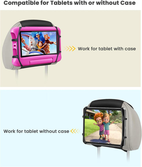 WONNIE Car Tablet Holder - Upgraded Back Seat Headrest Mount for Kids, Fits All 7-12.9'' Tablets, 2 Pack