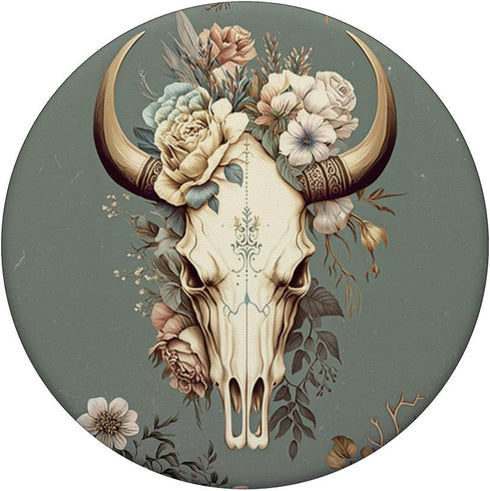 Skull Bull Western Boho Floral Cowgirl PopSockets Standard PopGrip for Girl Women Rural