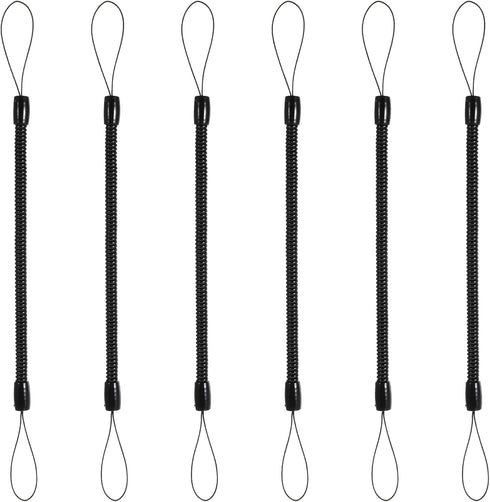 6PCS Black Retractable Spring Coil Strap Pen Leash, Plastic Elastic Pencil Chain Tether Lanyard for Touchscreen Pens