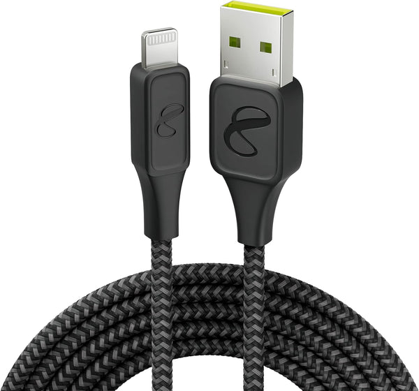 Black InstantConnect USB-A to Lightning Charging Cable for iPhone and iPad - Durable and Fast Charging.