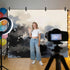 Hokiten 12x8 Backdrop for Photography, Black Blue Beige Brushed Microfiber Fabric Backdrop Curtain for Photo, Modern