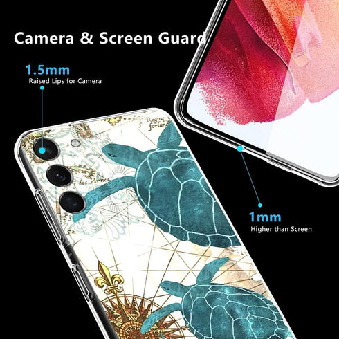 Samsung Galaxy S22 Case, Sea Turtle Seaweed Aesthetic Soft TPU Fashion Cool Slim Shockproof Protective Phone Case for