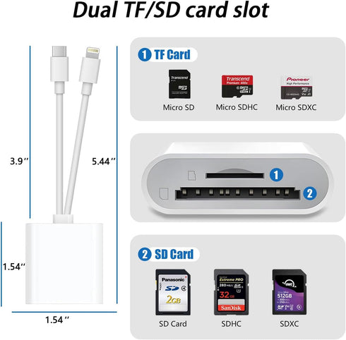 DKQRCSL SD Card Reader USB C for iPhone, iPad, SD Card Adapter for Digital Camera, Dual Interface Memory Card Reader